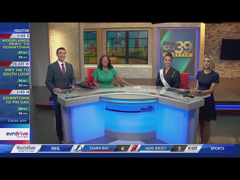 Miss Universe R'bonney Gabriel in the anchor chair on CW39 Houston