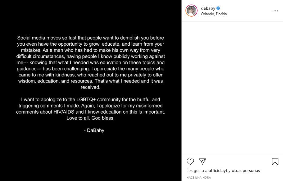 Dababy finally apologizes for his homophobic and serophobic comments
