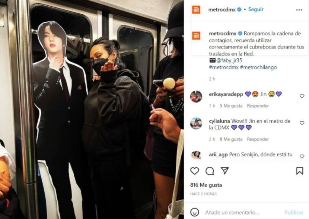 BTS' Jin is 'caught' in the Mexico subway and goes viral for 'not wearing a mask'