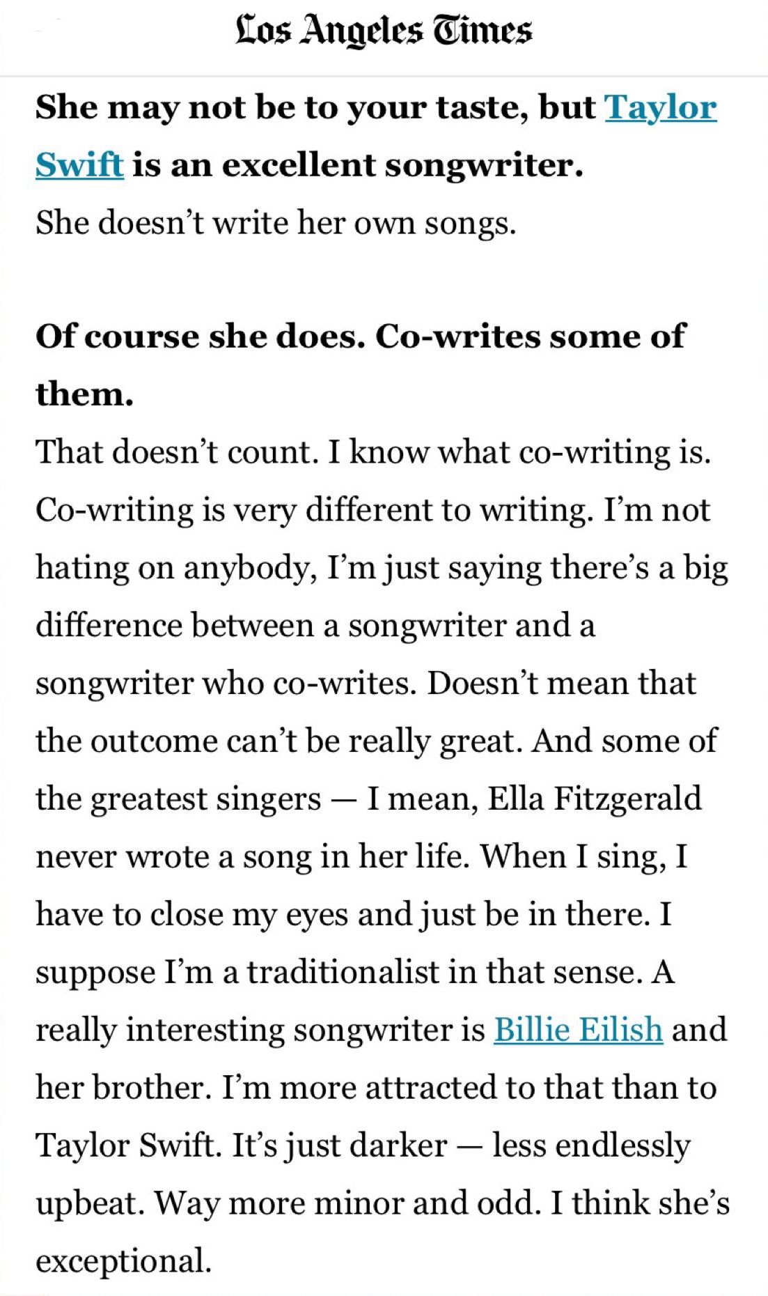 Damon Albarn causes controversy after saying Taylor Swift does not write her songs