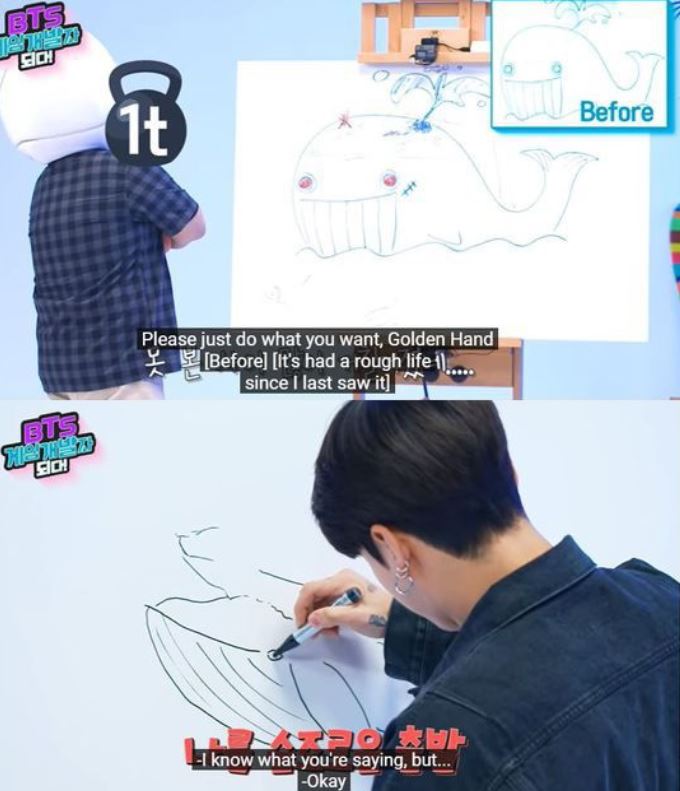 Jungkook shows his talent as a drawer for the videogame BTS in the SEOM