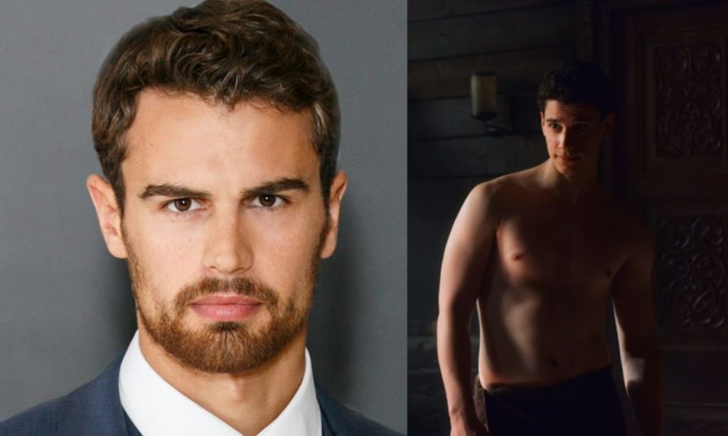 Theo James provocatively shoves food in the mouth of Adam DiMarco