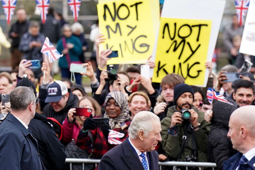 King Charles III is attacked by protesters on his visit to Milton Keynes city