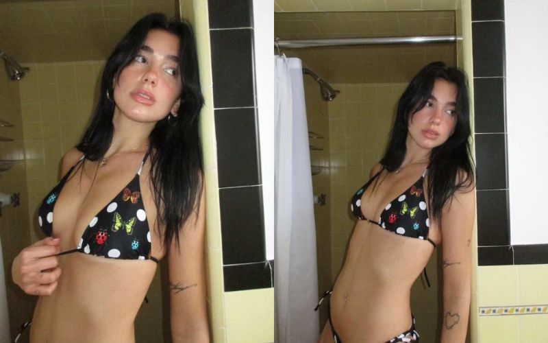 Dua Lipa reveals that her outfit for the summer is a Versace string bikini that she designed herself