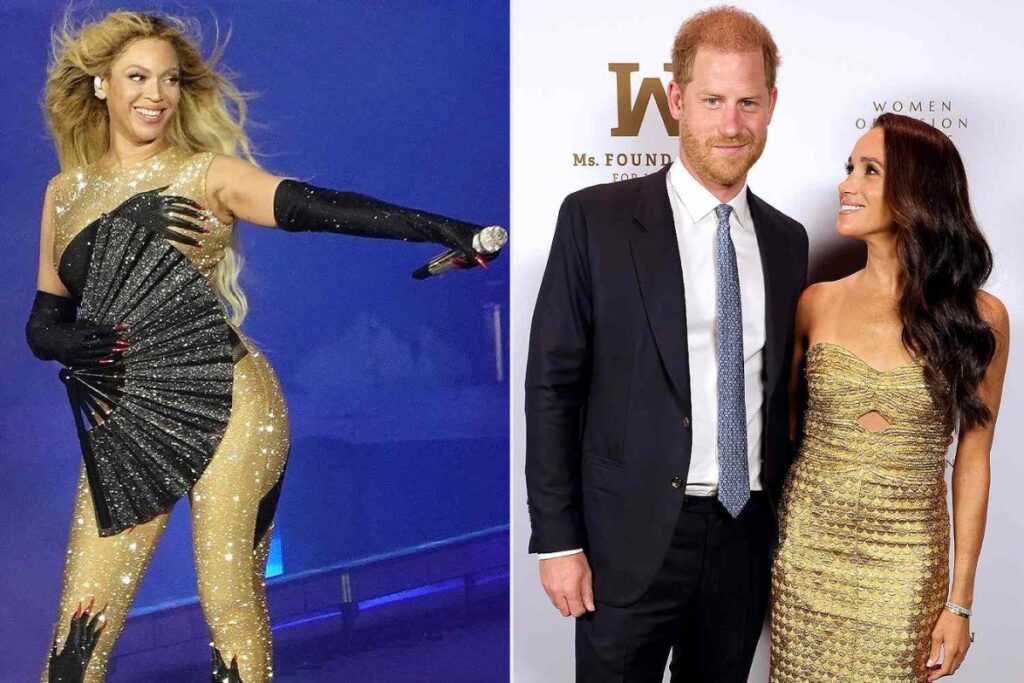 Prince Harry and his wife are seen dancing at Beyonce concert