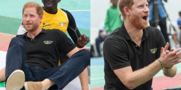 Prince Harry plays volleyball with other wounded soldiers in Nigeria