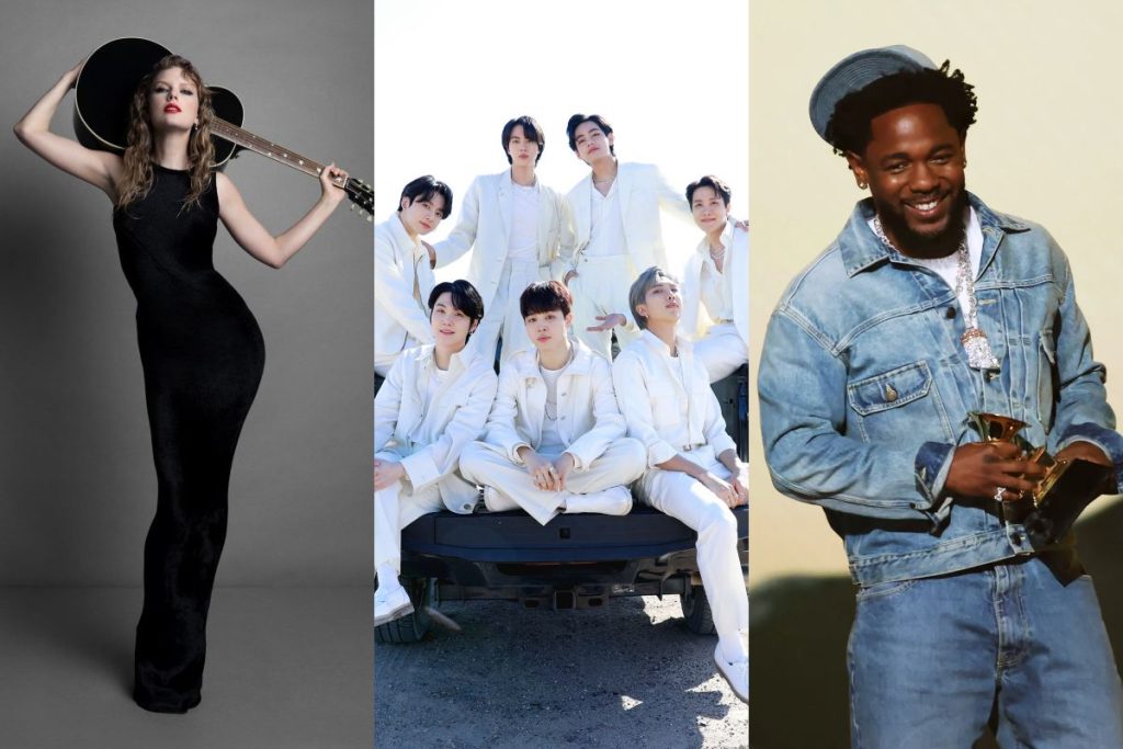 Top artists who have replaced themselves at No. 1 on Billboard this decade, with BTS, Taylor Swift, and Kendrick Lamar