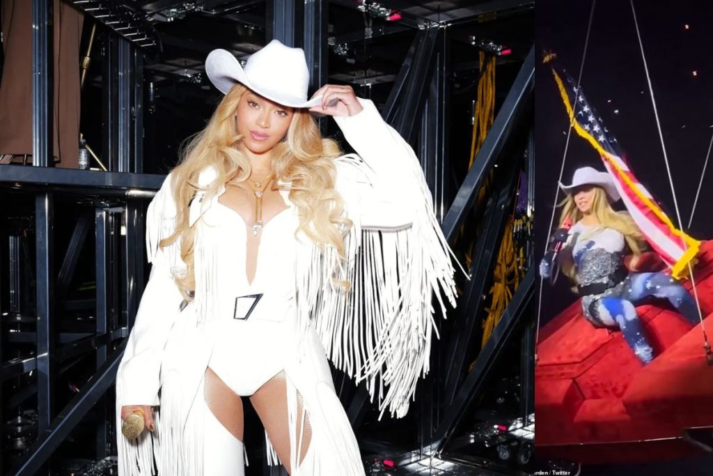 Beyoncé wearing a white outfit for the Cowboy Carter Tour