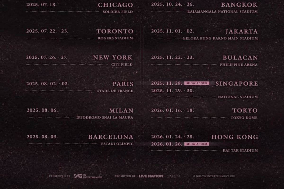 Singapore and Hong Kong will be receiving 2026 shows from BLACKPINK 