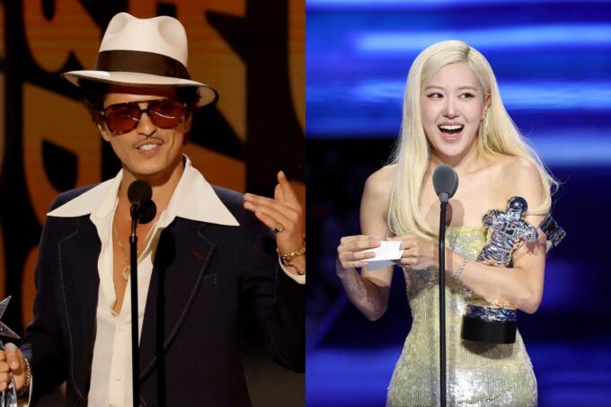 BLACKPINK’s Rosé gives Bruno Mars his flowers during a recent Billboard interview
