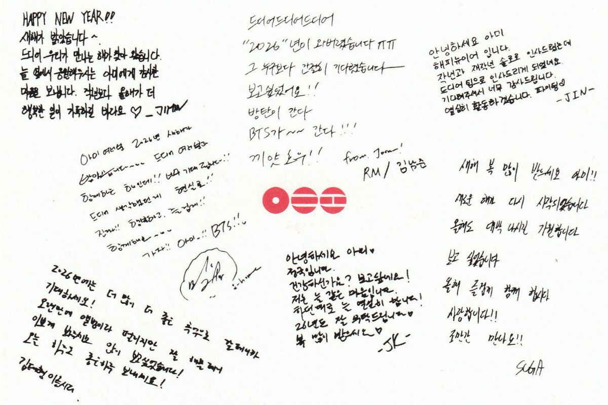 The members of BTS share their New Year's wishes in a gift letter
