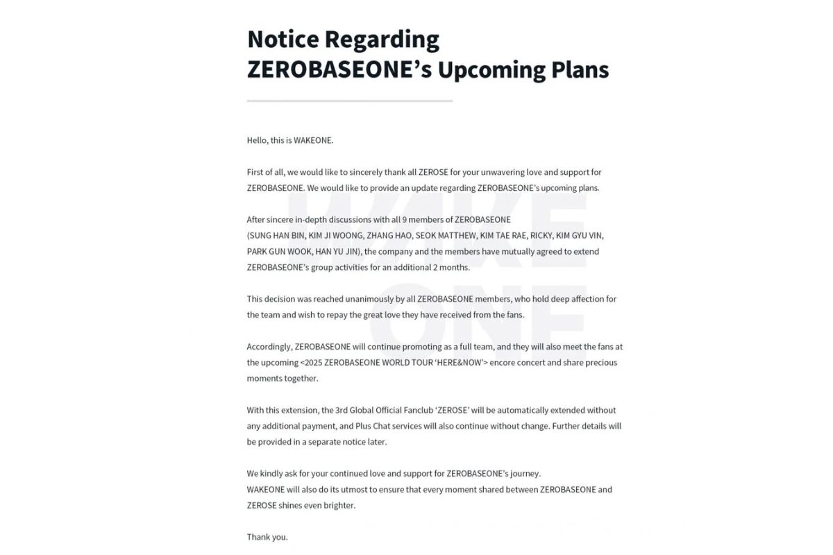 ZEROBASEONE extends for two months their promotions schedule two months extra could be hearmful for ZEROBASEONE