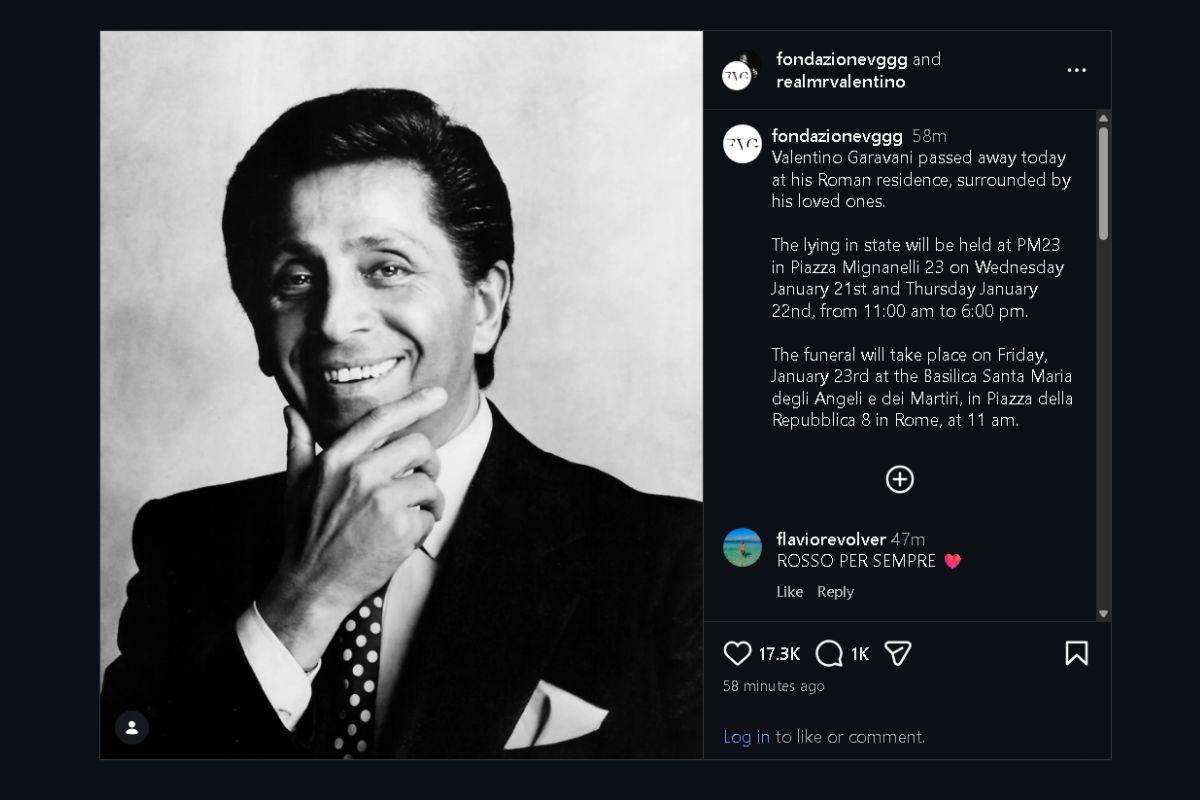The Valentino foundation announced the iconic fashion designer died in his residence in Rome
