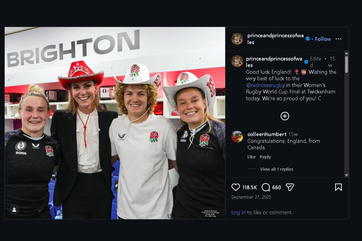 Kate celebrated on Instagram The Woman Rugby Team's win agaisnt Canada