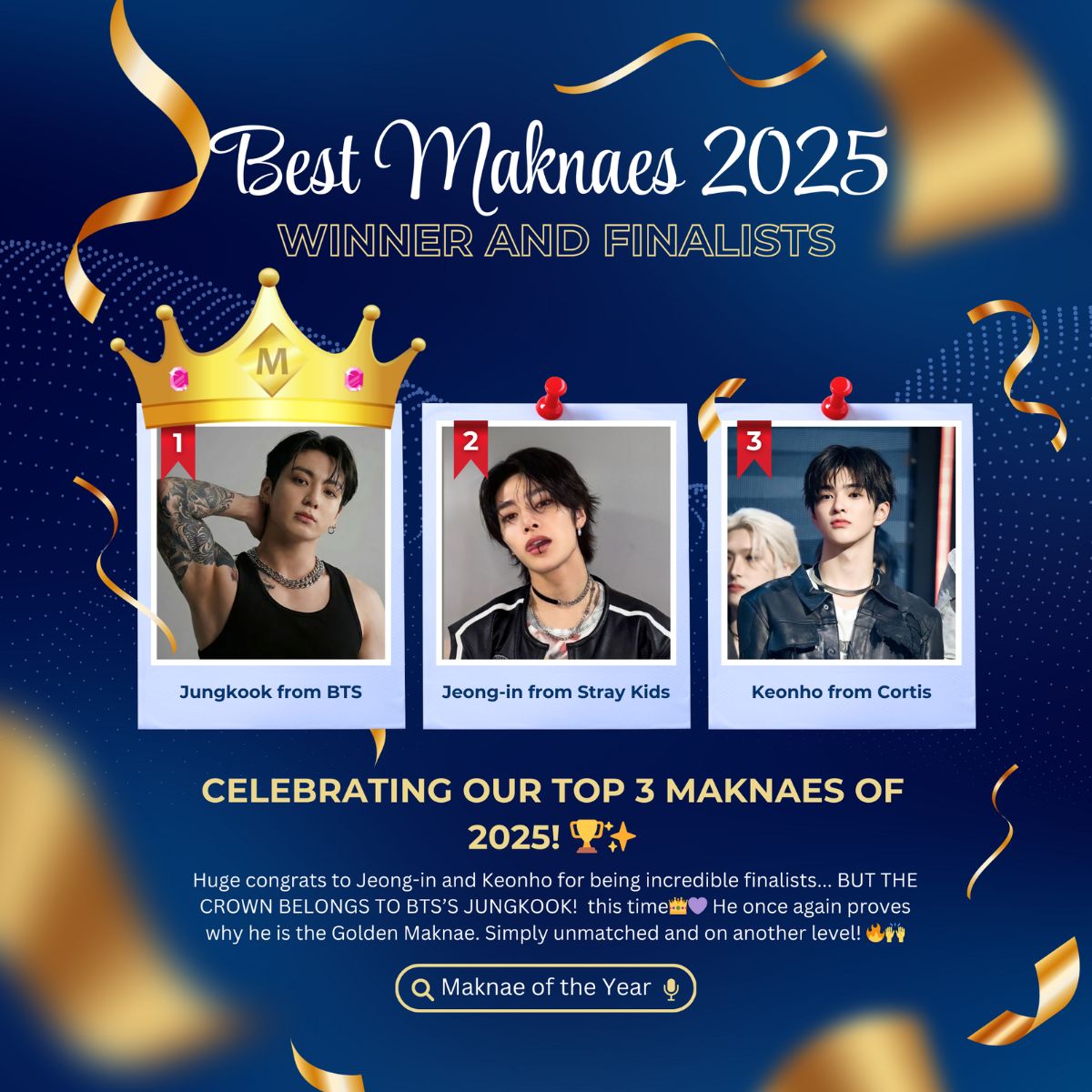Jungkook of BTS won Maknae of the Year, becoming the best youngest idol of 2025