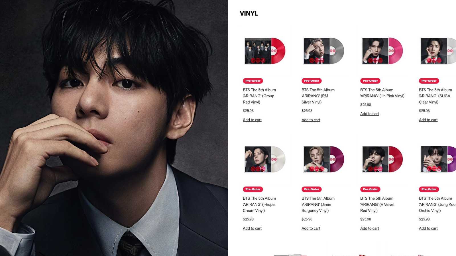 V’s “Velvet Red” vinyl is the best-selling preorder variant for BTS’s new album