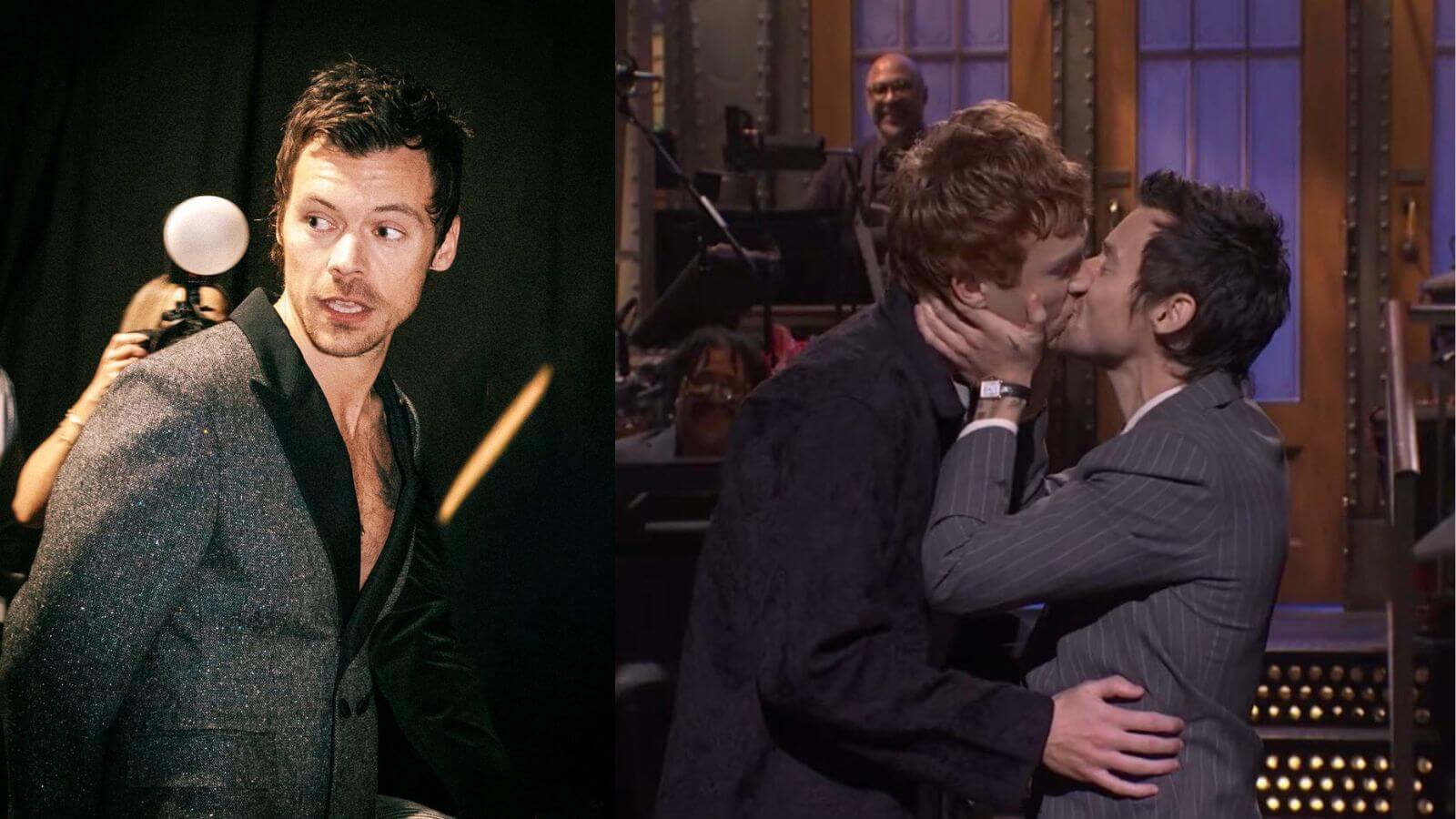 Harry Styles responds to queerbaiting accusations by kissing a man on television