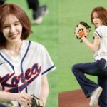 Red Velvet's Wendy throws out the ceremonial first pitch for the Korean team