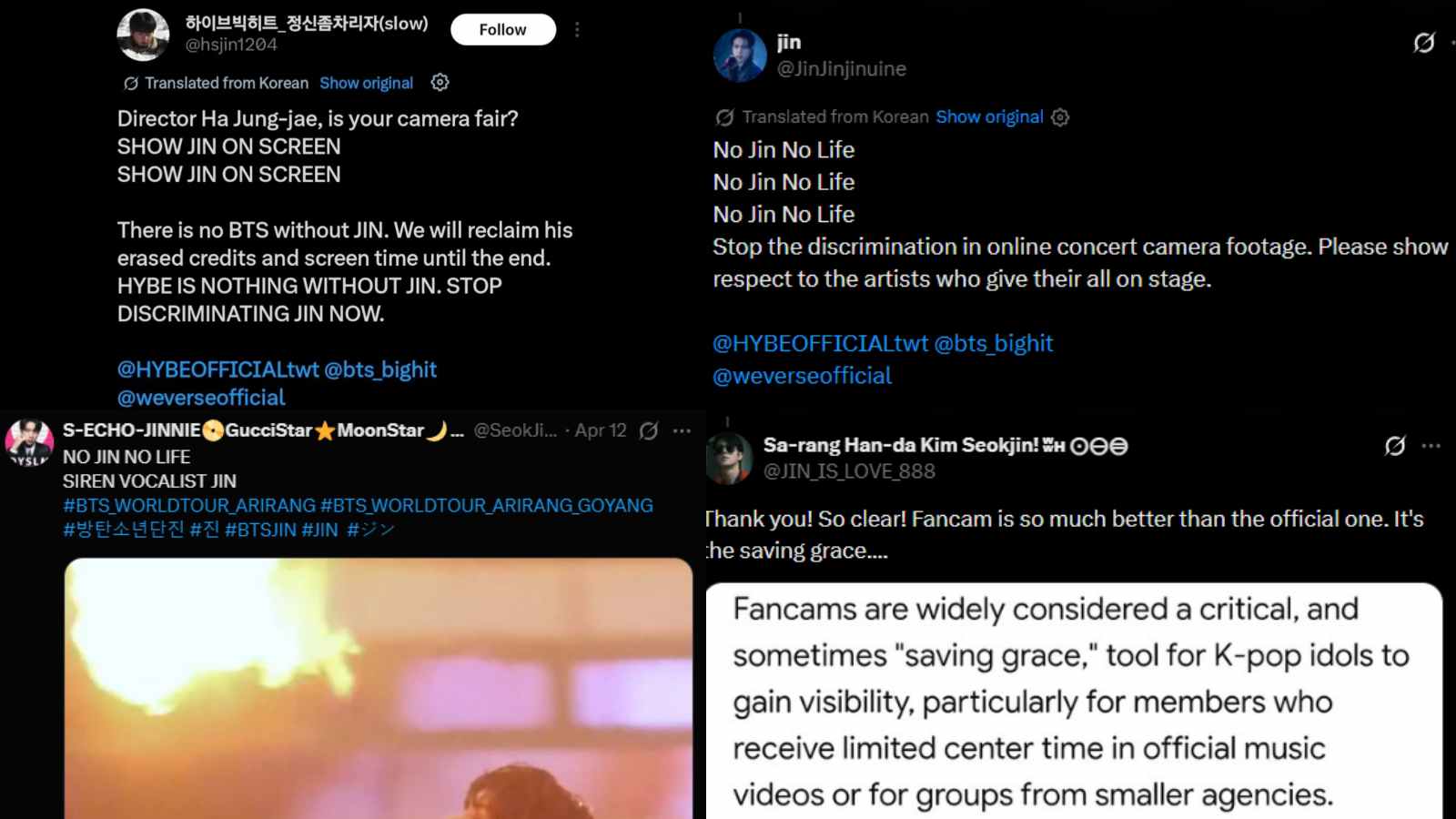 Fans criticize BTS' camera work during Jin’s Like Animals performance and demand more screen time Fans criticize BTS' camera work during Jin’s Like Animals performance and demand more screen time