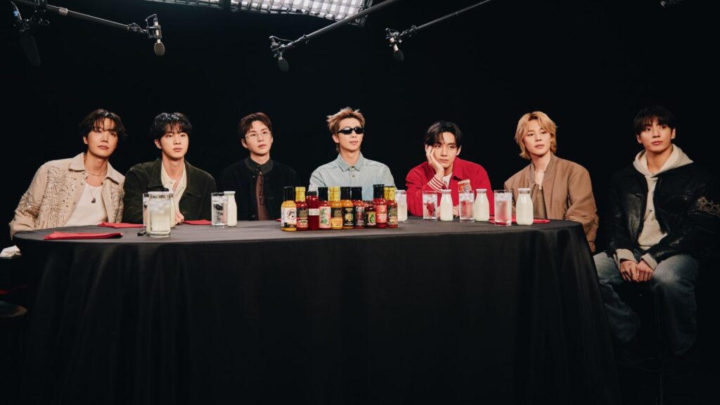 BTS appears on Hot Ones and turns the interview into a chaotic group test BTS appears on Hot Ones and turns the interview into a chaotic group test