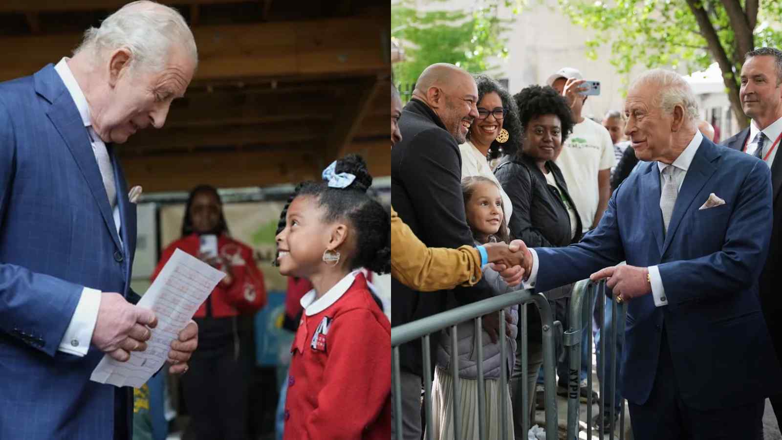 King Charles receives a hair compliment from a child during his Harlem visit