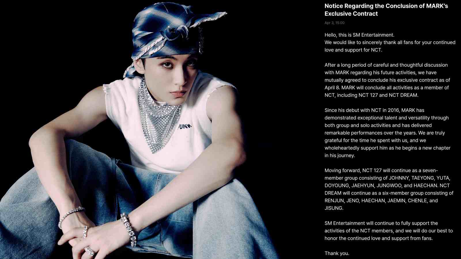 Mark Lee ends his NCT career and leaves SM Entertainment