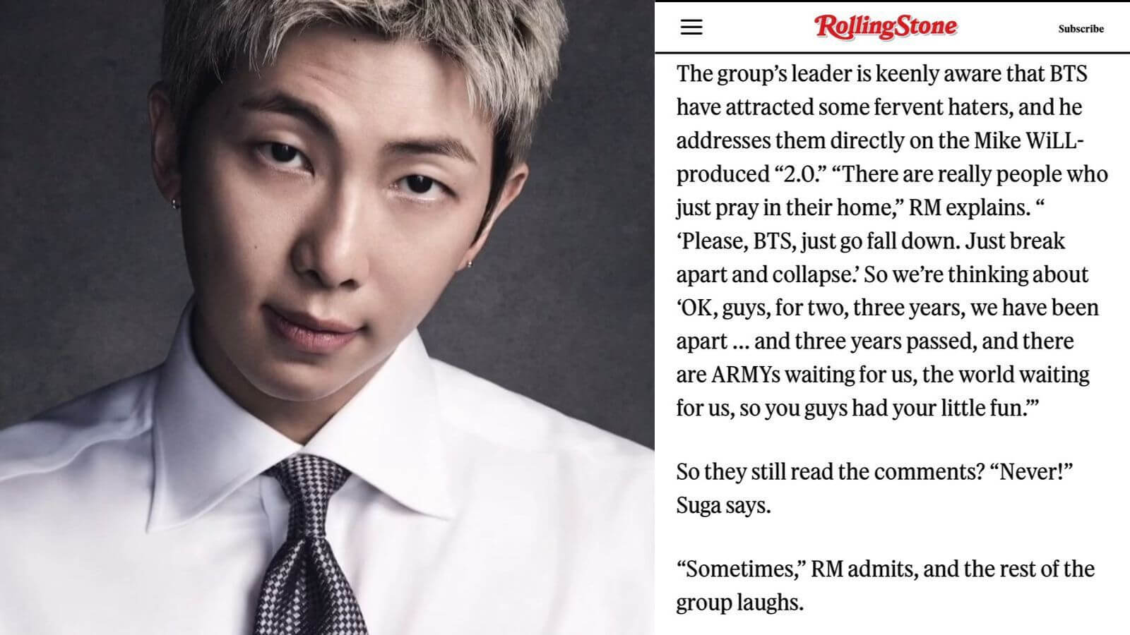 BTS' RM sent a clear message to haters through their Rolling Stone interview