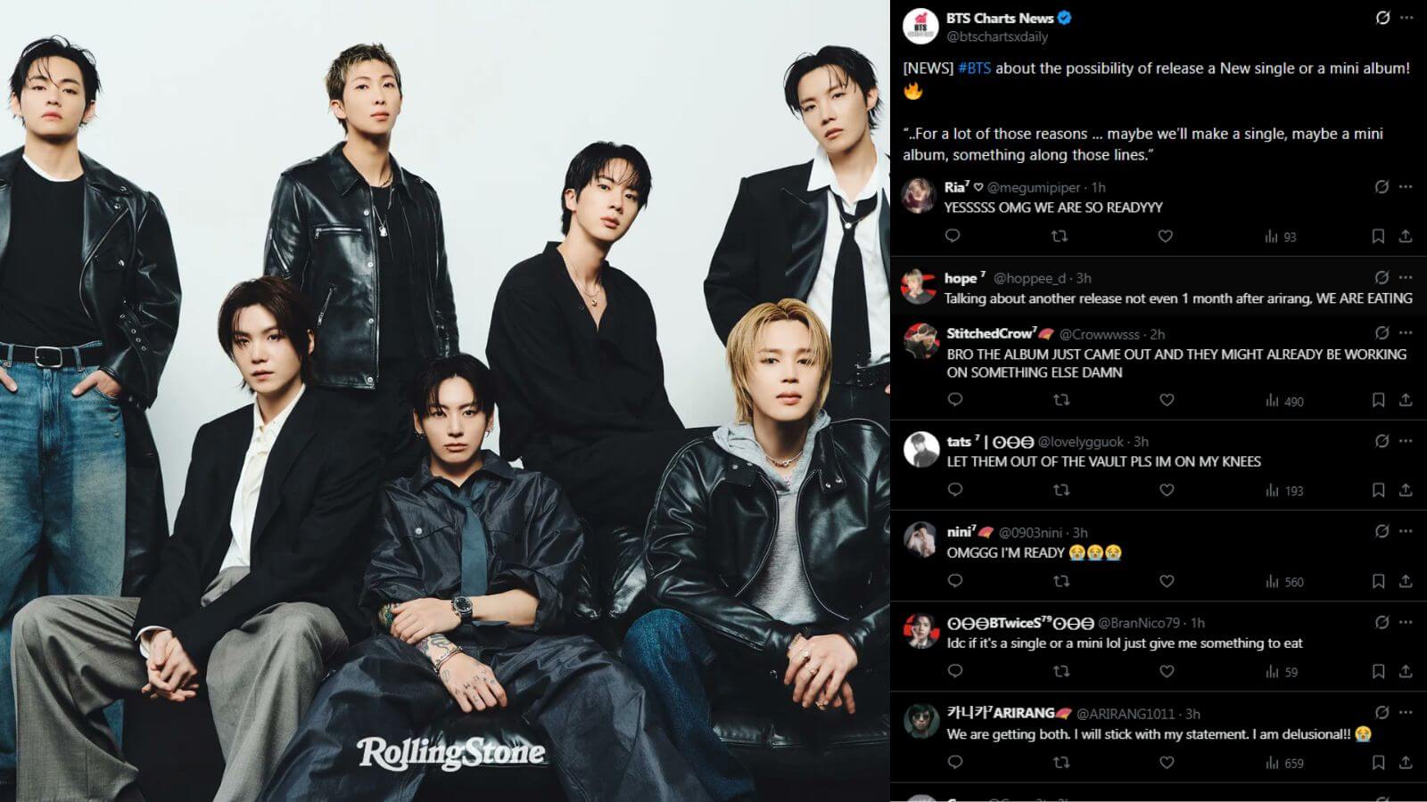 BTS teases the release of a possible single or mini album in a Rolling Stone interview