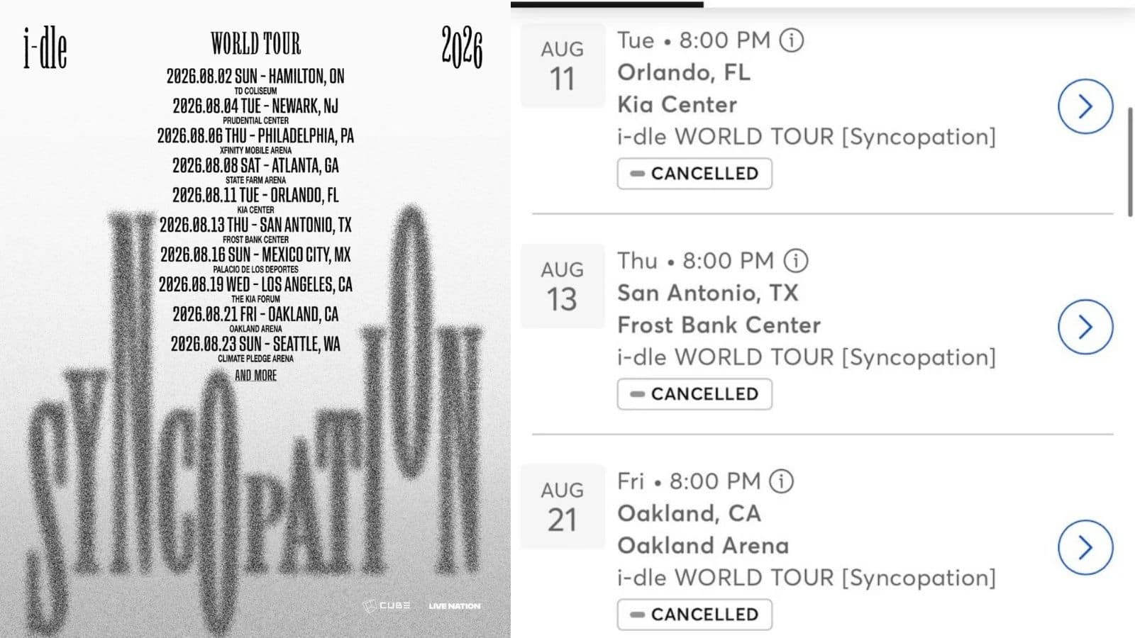 i-dle has just cancelled 10 stops of their tour 