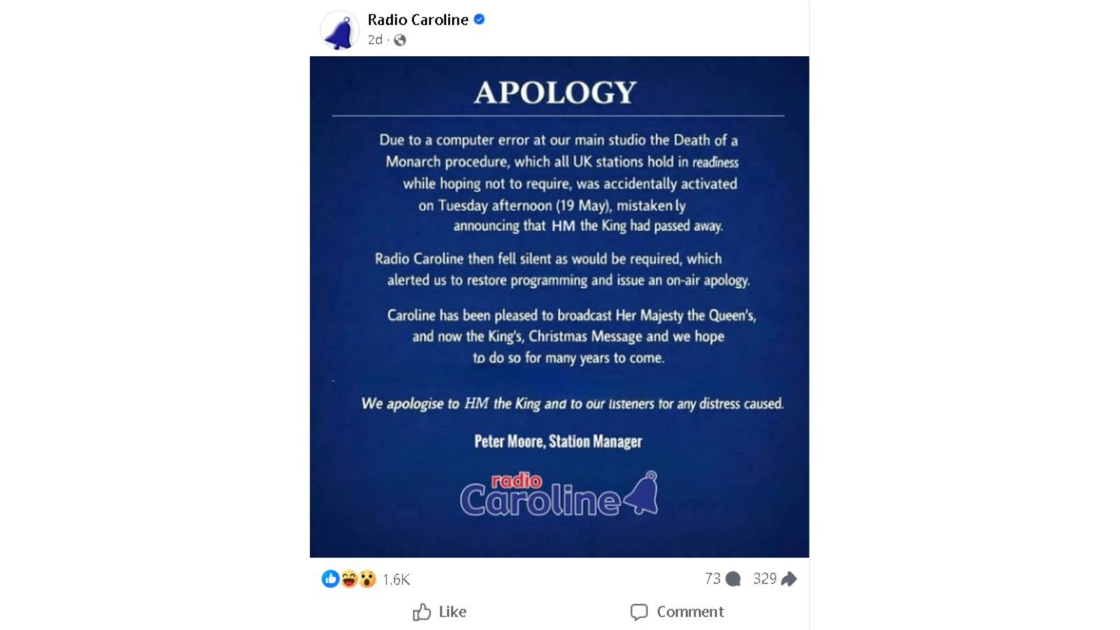 UK Radio Station apologises after false announcement of King Charles III’s death Radio Caroline apologized for King Charles III's incident