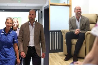 Prince William laughs during a flirty interaction with a 94-year-old woman at a hospital visit