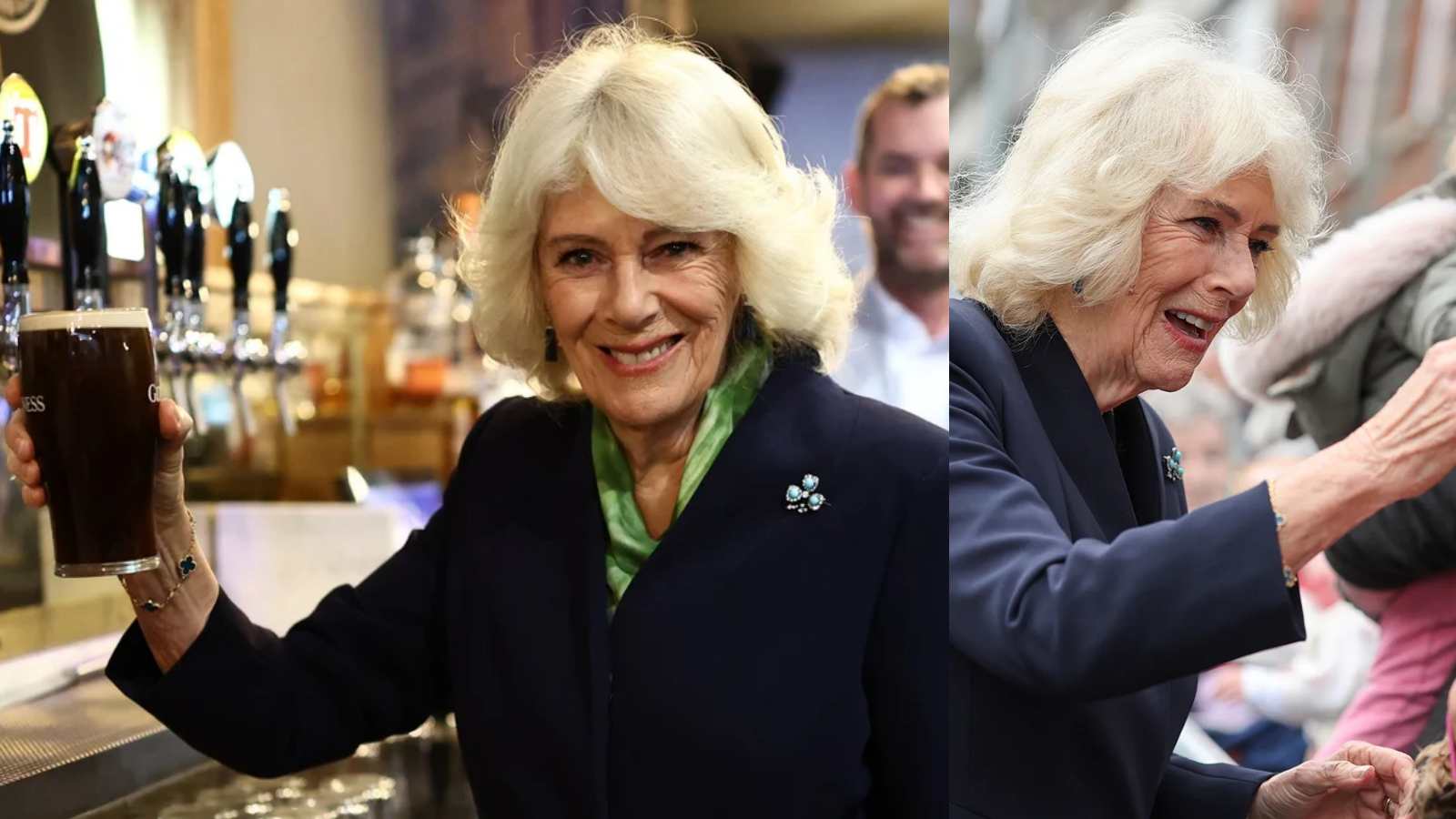 Queen Camilla serves Guinness during a surprise visit to Northern Ireland Queen Camilla serves Guinness during a surprise visit to Northern Ireland
