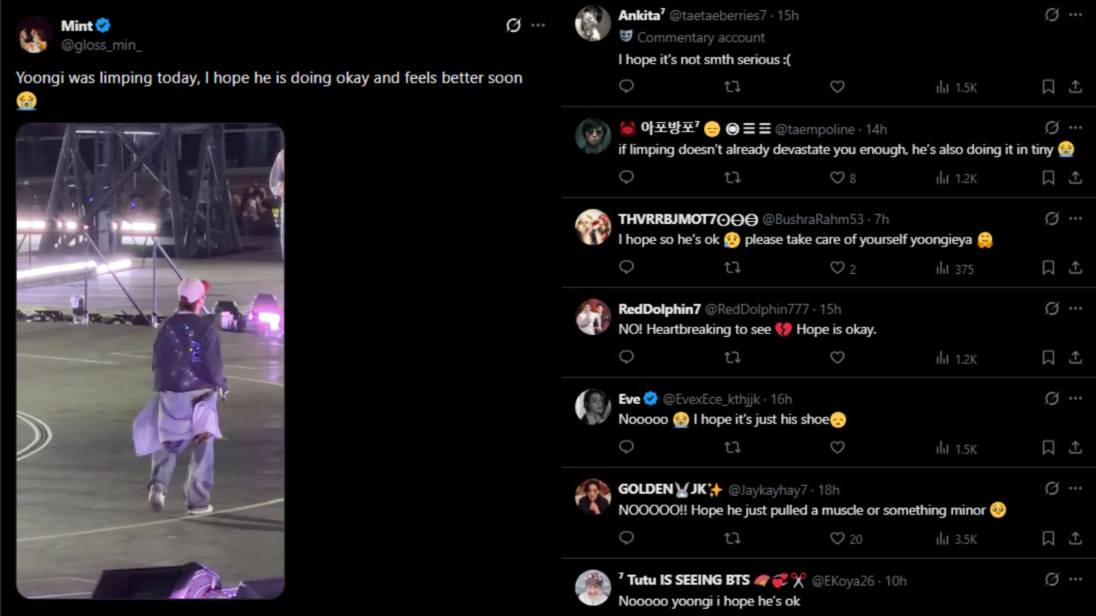 BTS' Suga was spotted limping at a recent concert in the United States BTS' Suga was spotted limping at a recent concert in the United States