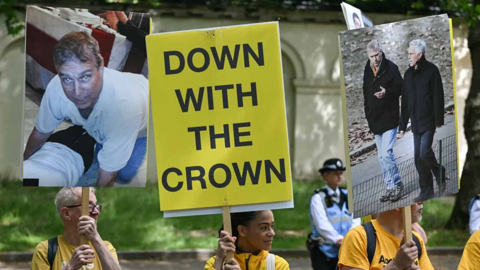 Protesters bring ex-Prince Andrew and his affiliation with Jeffrey Epstein to King Charles' birthday celebration Protesters bring ex-Prince Andrew and his affiliation with Jeffrey Epstein to King Charles' birthday celebration