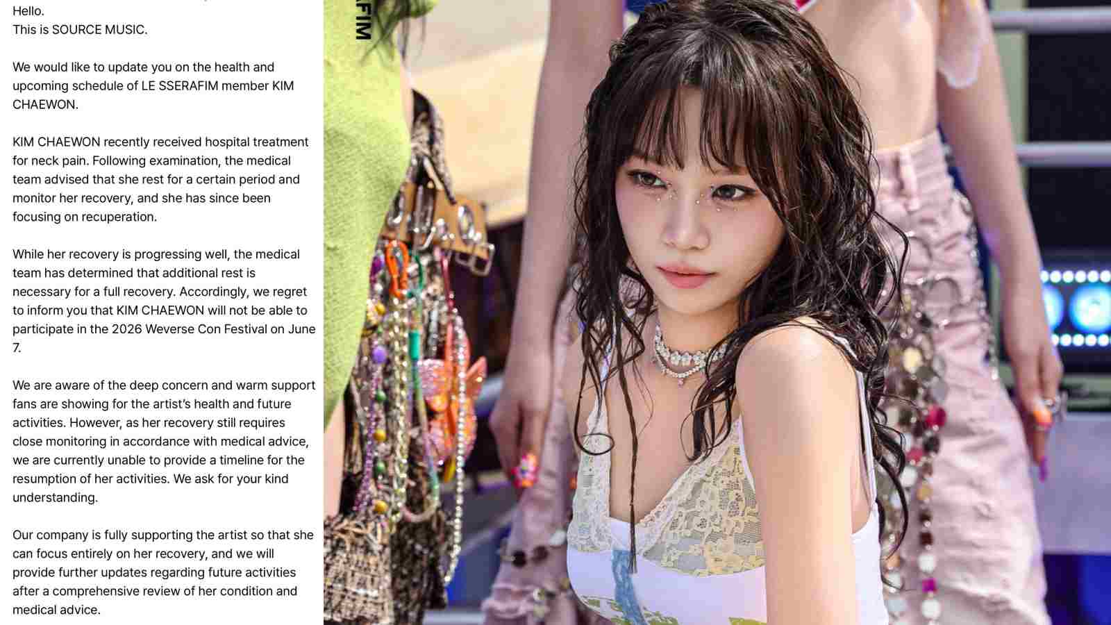Kim Chaewon remains on hiatus as LE SSERAFIM prepares for Weverse Con Festival