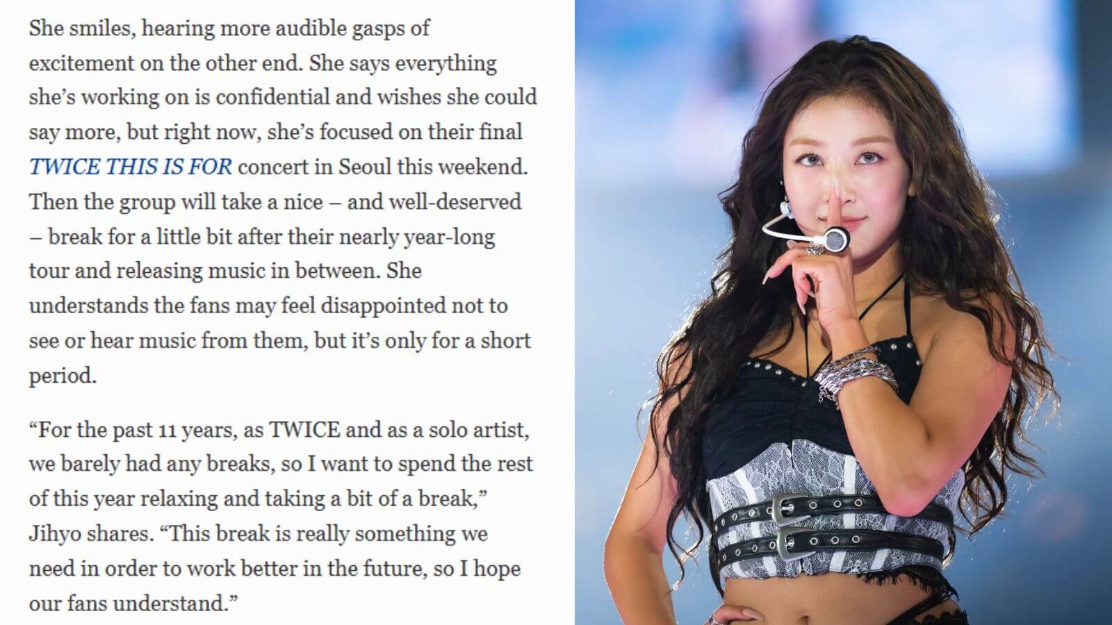 Jihyo reveals TWICE is going on hiatus for the rest of the year