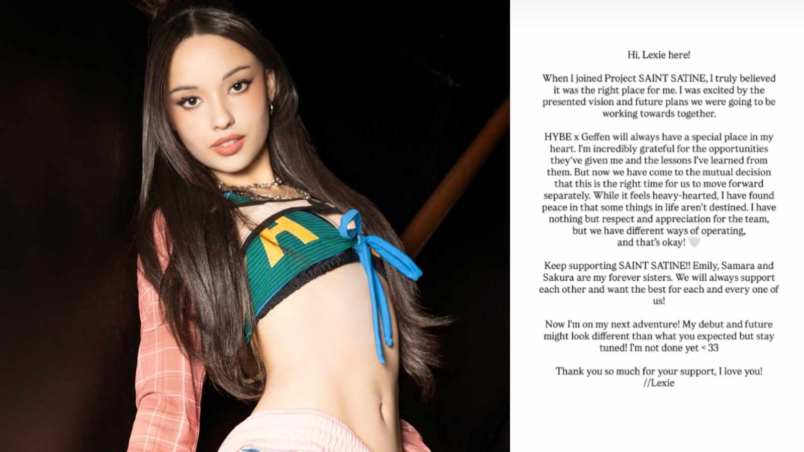 Lexie leaves SAINT SATINE before the group's official debut Lexie leaves SAINT SATINE before the group's official debut