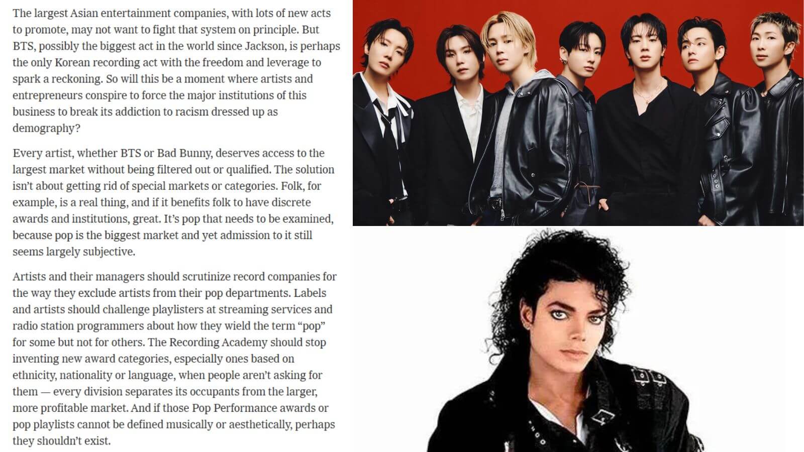 The New York Times compares BTS to Michael Jackson's global impact