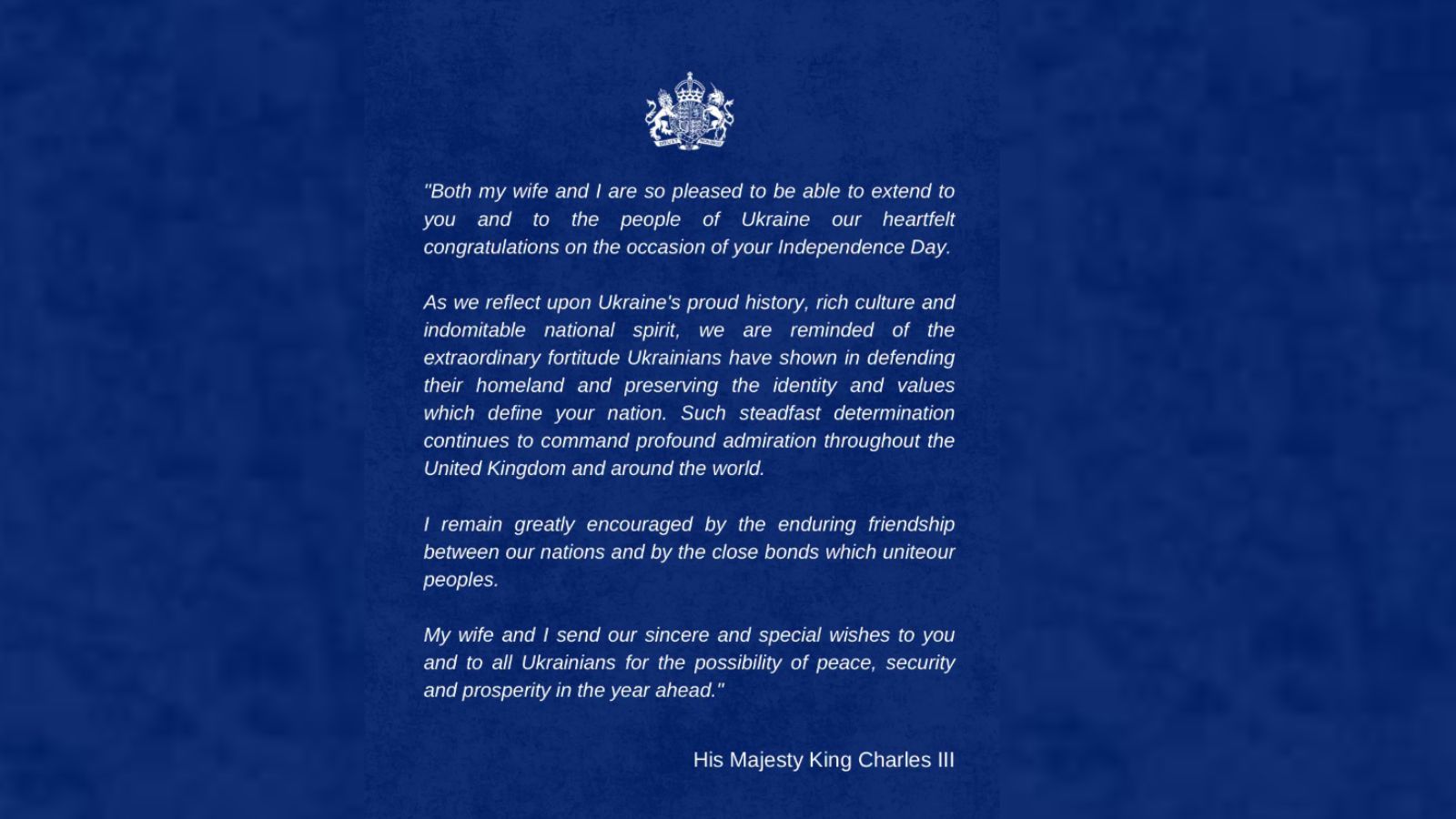 King Charles III congratulates Ukrainians on Independence Day King Charles III celebrates Ukraine Independence day