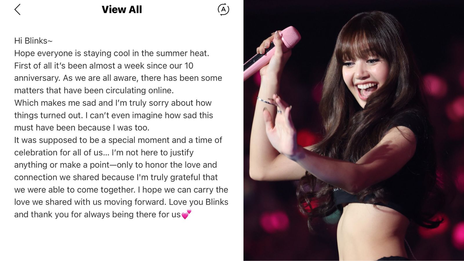 Lisa apologizes to her fans after BLACKPINK's 10th anniversary
