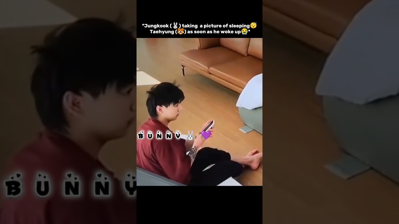 Jungkook taking  a picture of sleeping 😴 Taehyung as soon as he woke up 🥺😭 #taekook #shorts