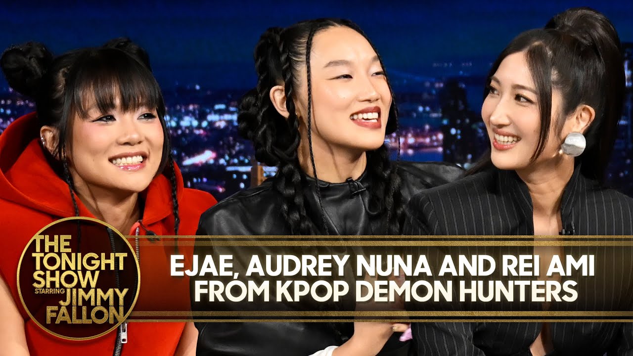 EJAE, Audrey Nuna & Rei Ami from KPop Demon Hunters Get Surprised with Platinum Record for "Golden"