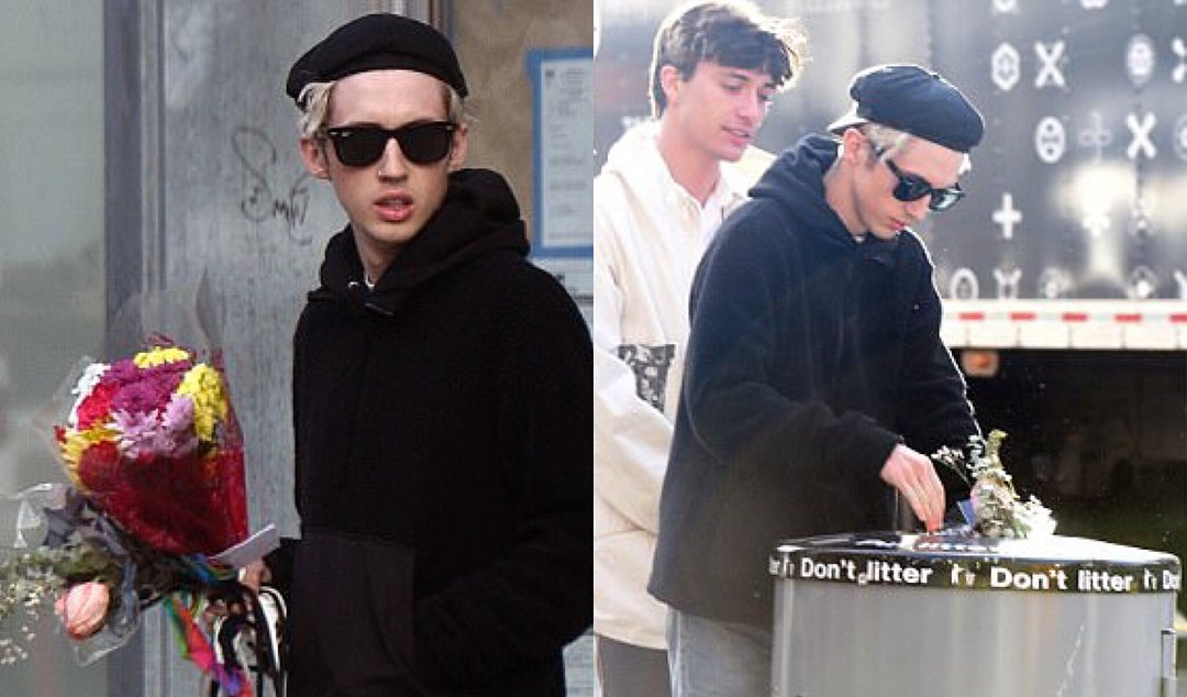 Troye Sivan fue fotografiado botando regalos que le acababan de dar sus fans