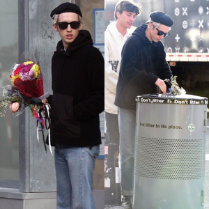 Troye Sivan fue fotografiado botando regalos que le acababan de dar sus fans