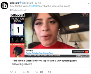 "Havana" de Camila Cabello consiguió el número uno en el Billboard Hot 100