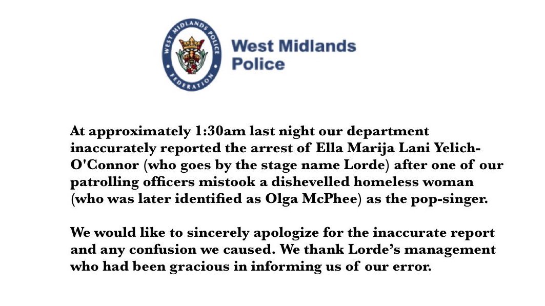 Policia mandó a arrestar a Lorde tras confundirla con una indigente