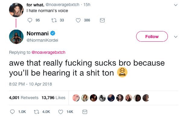 Hater arremete contra Normani en Twitter y ella responde