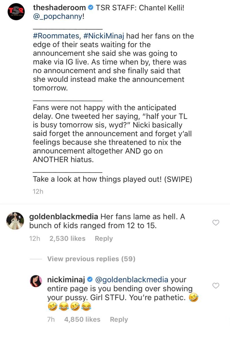 Nicki Minaj arremetió contra hater que ofendió a sus fans
