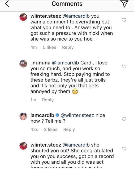 Cardi B niega que Nicki Minaj fue amable con ella