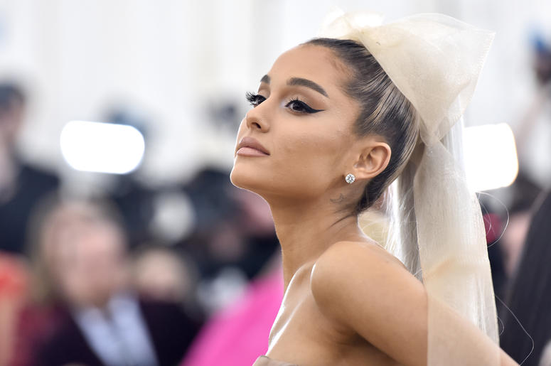Ariana Grande walking the red carpet at The Metropolitan Museum of Art Costume Institute Benefit celebrating the opening of Heavenly Bodies : Fashion and the Catholic Imagination held at The Metropolitan Museum of Art  in New York, NY, on May 7, 2018. (Photo by Anthony Behar/Sipa USA)